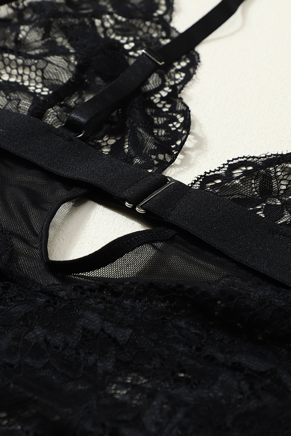 Sheer Black Lace Garter Teddy and Robe Set