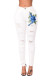 Blue Rose Embroidery Distressed White Skinny Jeans