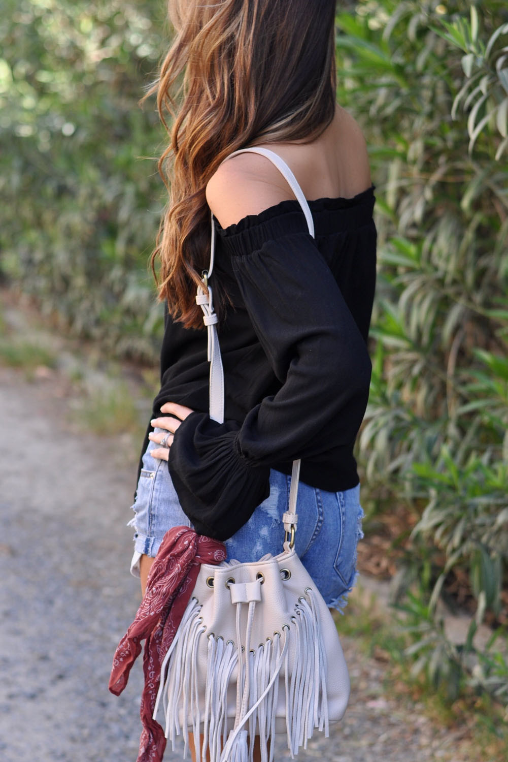 off the shoulder tie front top