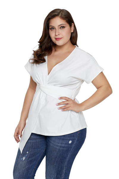 white twist front blouse