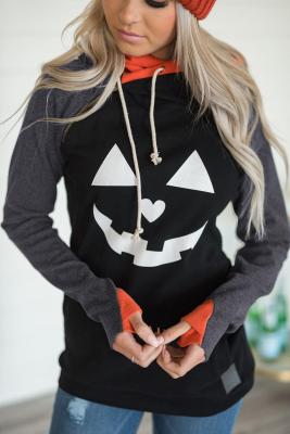Double Hood Halloween Pumpkin Face Sweatshirt
