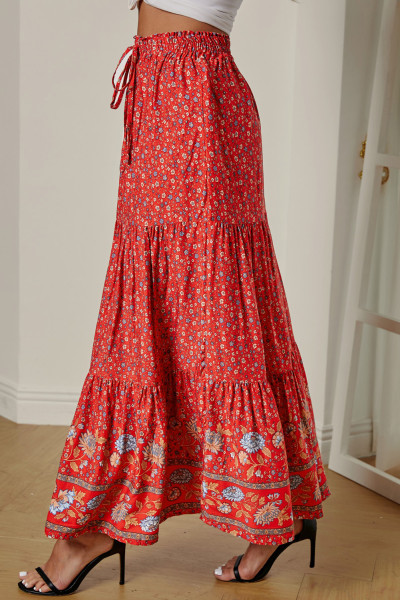red boho maxi skirt