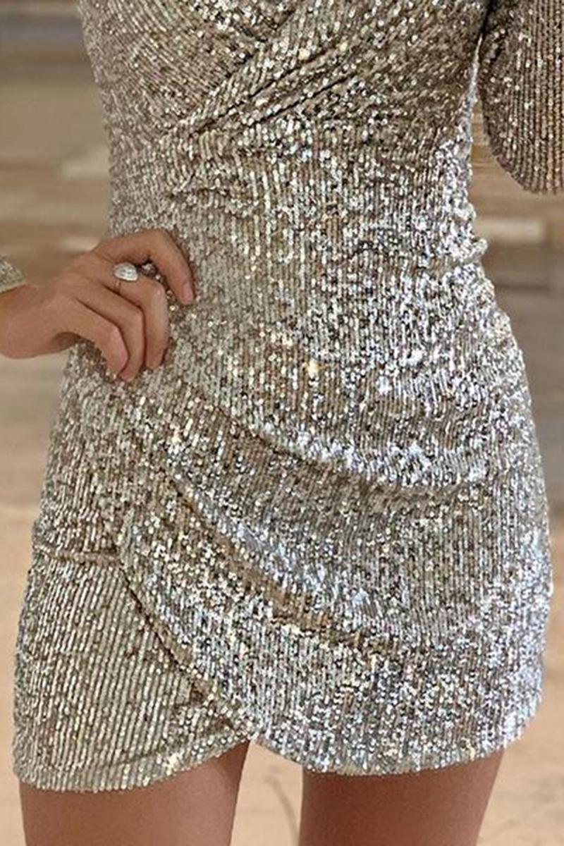 surplice wrap ruched sequins