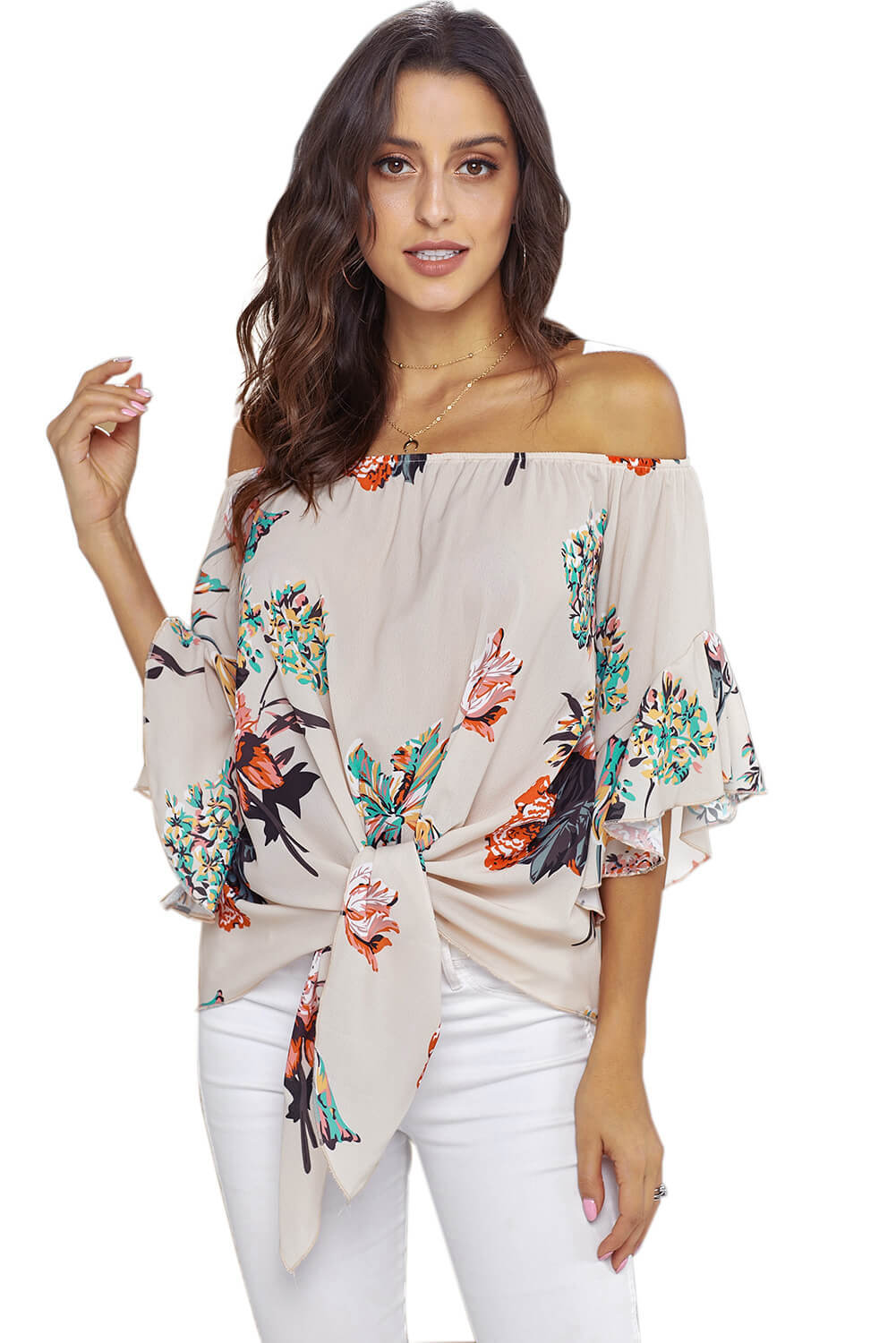 off the shoulder tie front top