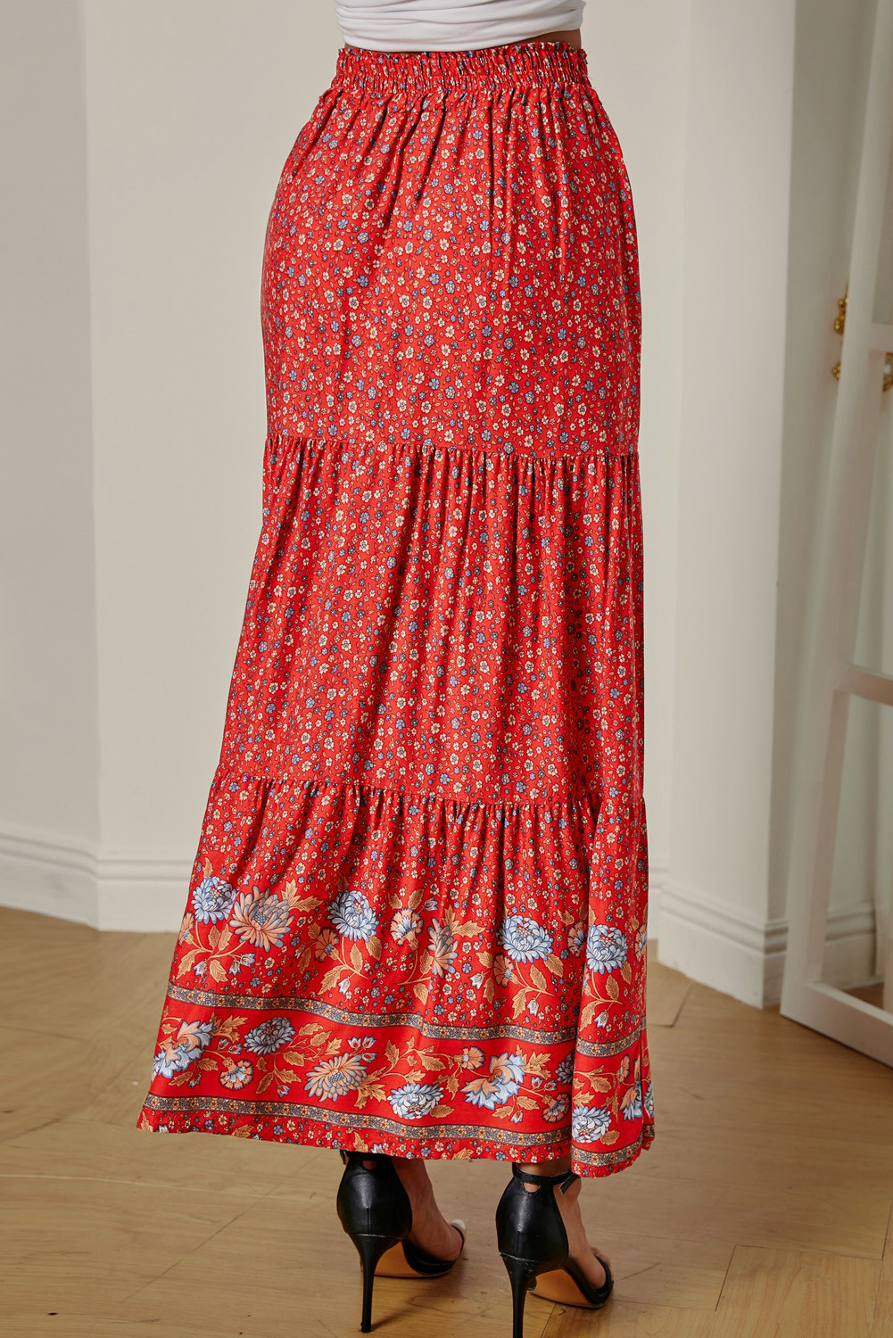 red boho maxi skirt