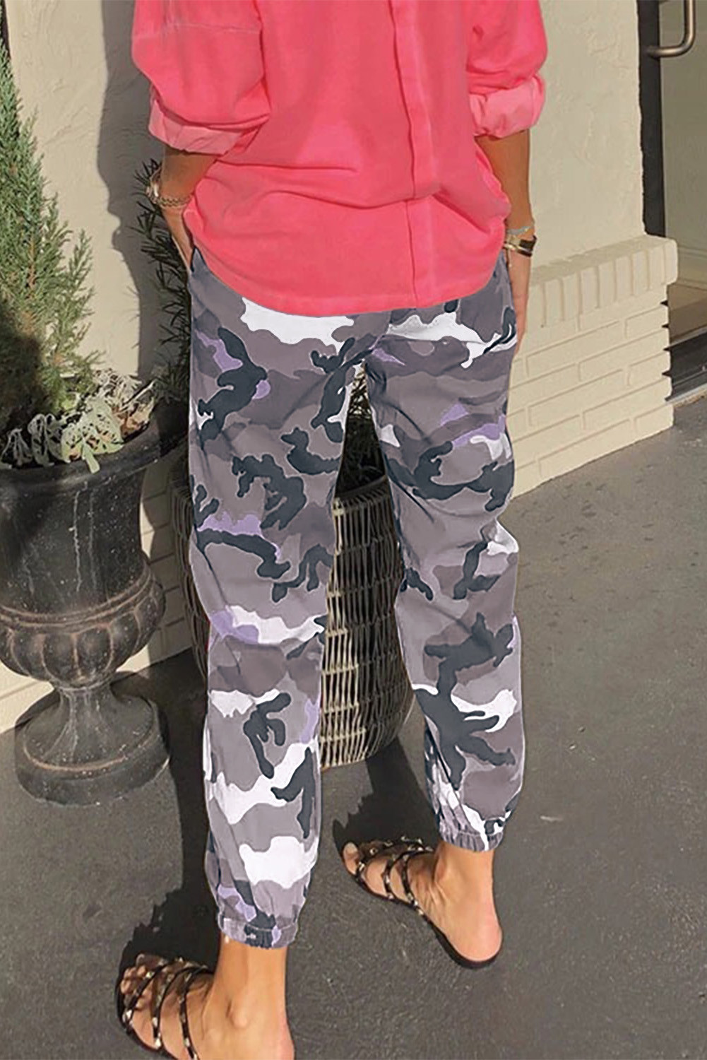 US$ 7.82 Dropship Gray Elastic Waist Neon Camo Joggers