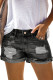 Distressed Ripped Rolled Hem Black Denim Shorts