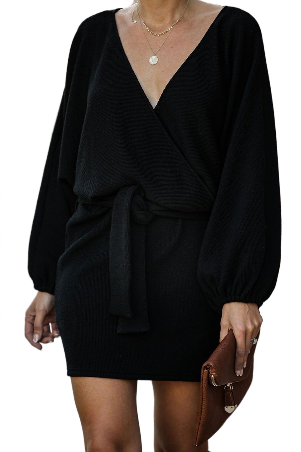 black v neck sweater dress