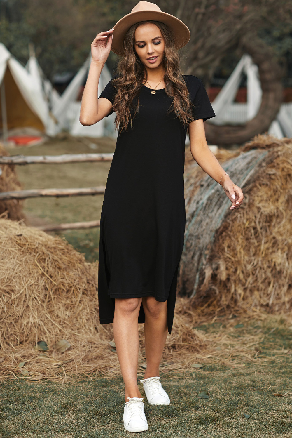 black t shirt midi dress