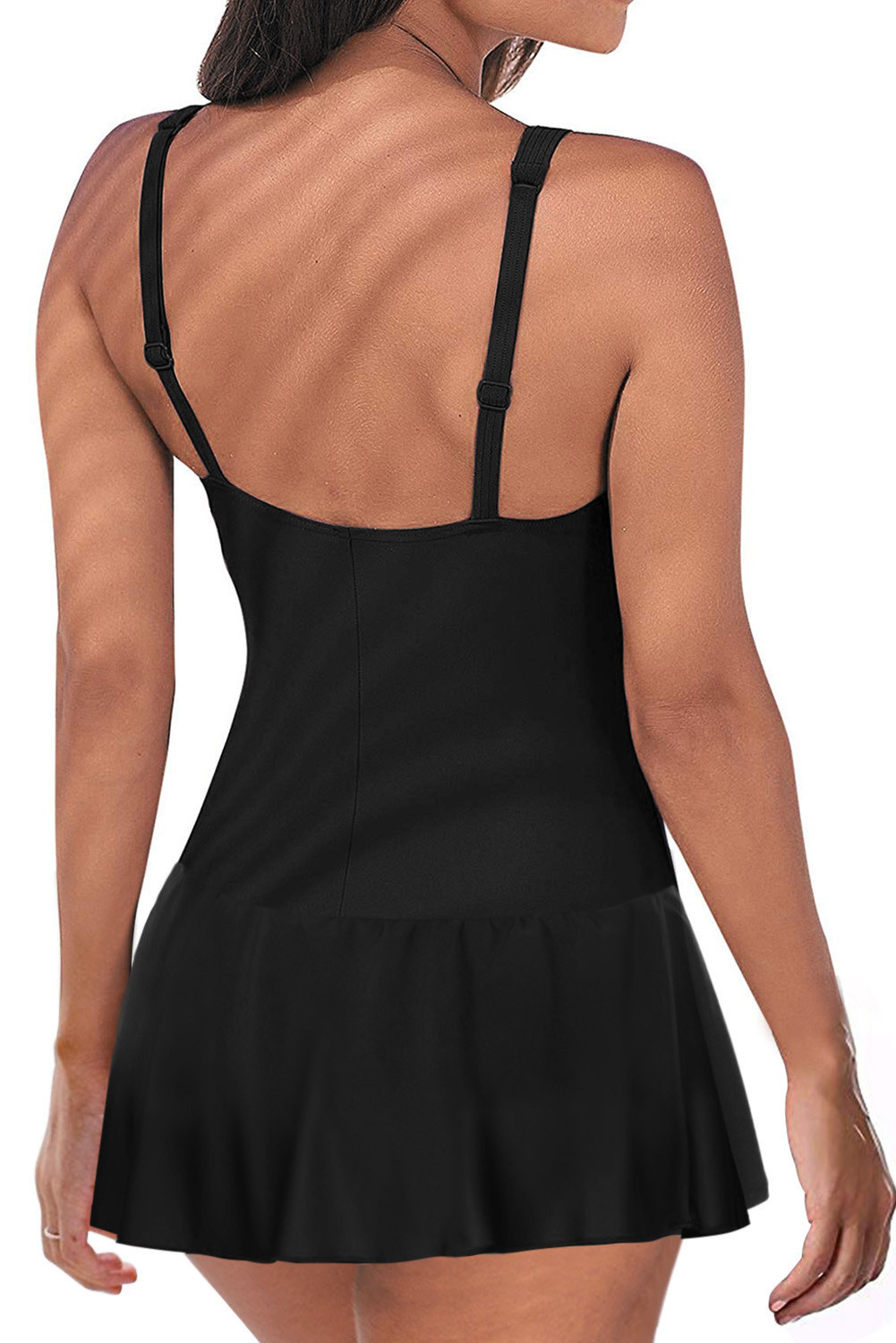 Us 1024 Dropship Black Lace Up Ruched Bodyshaper Tummy Control Swimdress