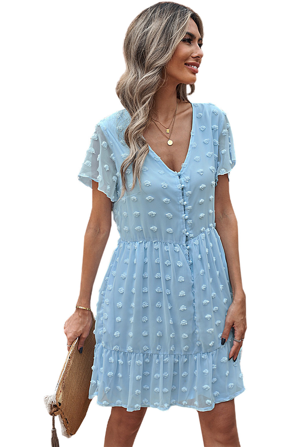 sky blue polka dot dress