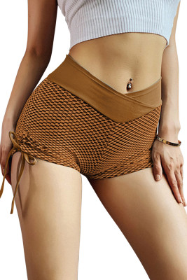 Brown Side Drawstring Anti Cellulite High Waist Scrunch Butt Lift Shorts