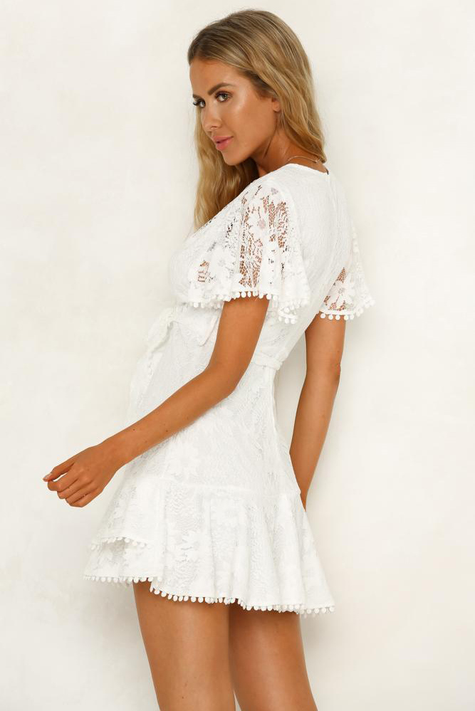 white flutter sleeve midi dress