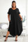 Black Plus Size V Neck Short Sleeve Maxi Dress with Slits