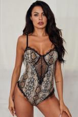 Spaghetti Strap Backless Snake Printed Teddy