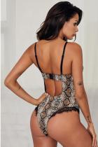 Spaghetti Strap Backless Snake Printed Teddy