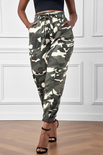 peace world print elastic waist jogger pants