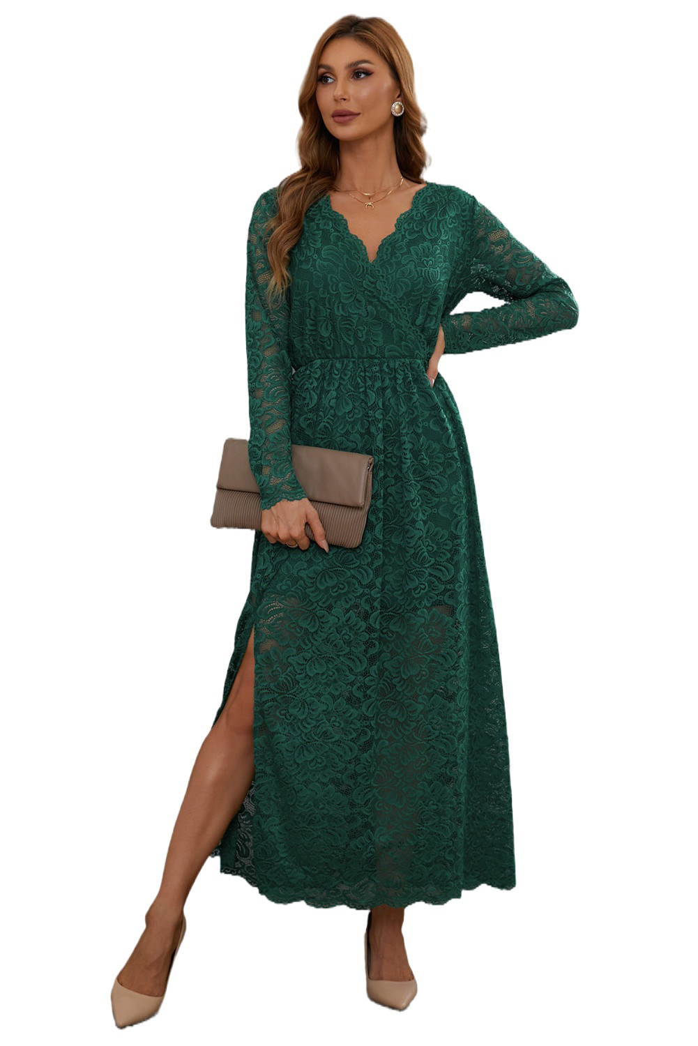 green long sleeve v neck