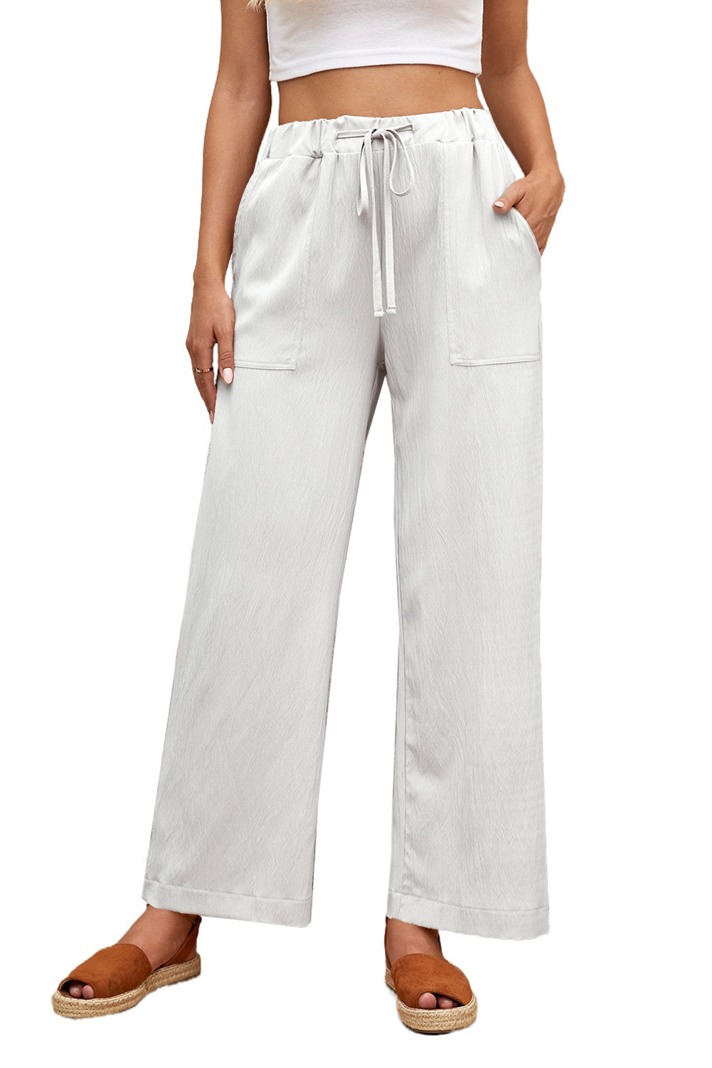 white drawstring pants
