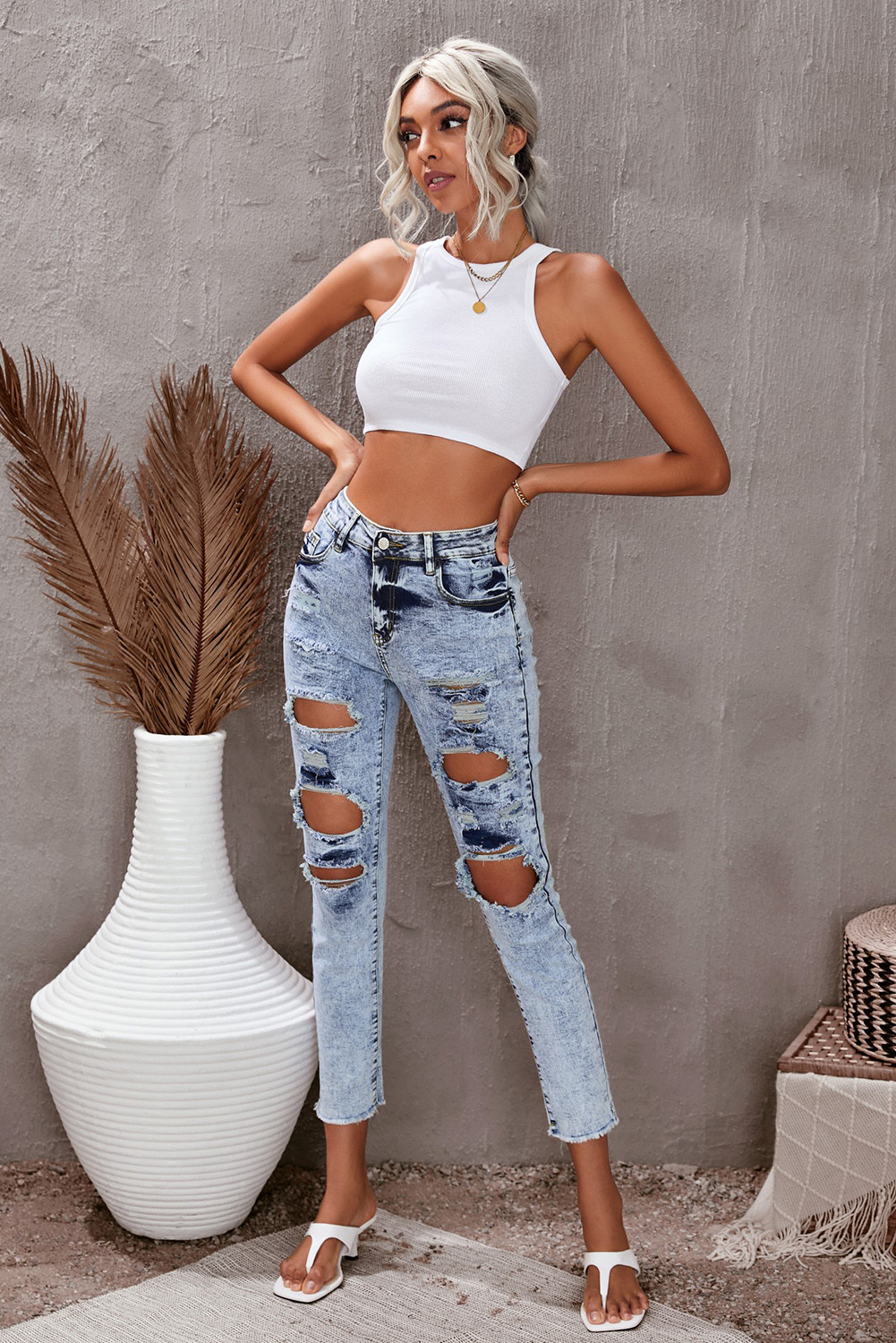 sky blue ripped jeans
