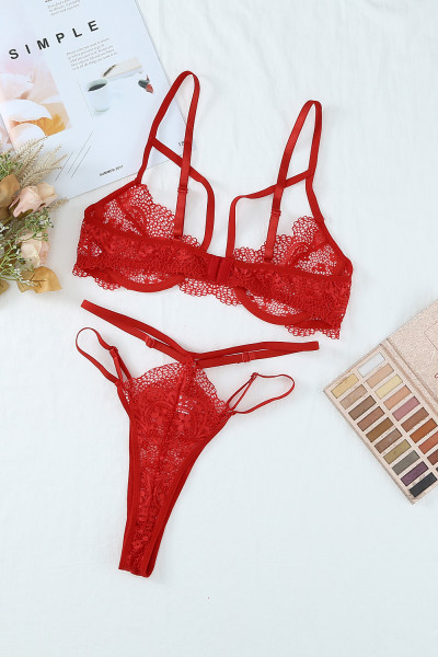 Us 5 06 Dropship Red Cadged Strappy Lace Bralette Set