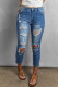 Sky Blue Fading Distressed Holes Crop Jeans