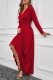 Red Wrap V Neck Dolman Sleeve Pleated Maxi Dress