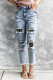 Daisy Patchwork Distressed Frayed Hem Skinny High Rise Jeans