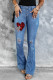 Plaid Hearts Print Ripped Button Front Flare Jeans