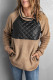 Khaki Buttons Pocketed Quilted Color Block Fleece Sweatshirt