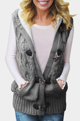 Gray Cable Knit Hooded Sweater Vest