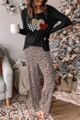 Leopard Valentine’s Heart Print Long Sleeve and Pants Loungewear