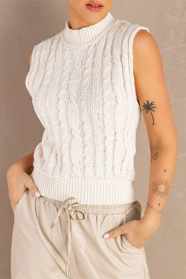 High Neck Cable Knit Sweater Vest