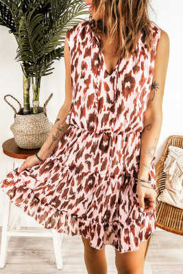 Leopard Print Tiered Ruffled Sleeveless Mini Dress