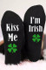 Black Kiss Me I'm Irish Clover Print Socks