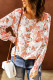Orange Floral Print Smocked Cuff Puff Sleeve Shirt