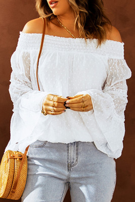 White Swiss Dot Off The Shoulder Blouse