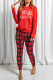 Red Dog Claw Letter Print Long Sleeve Top and Pants Lounge Set
