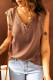 Brown Lace Contrast Solid V Neck Tank Top