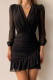 Black Ruched Flounce V Neck Bodycon Mini Dress