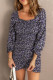 Purple Floral Print Shirred Slim-fit Long Sleeve Mini Dress