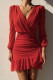 Red Ruched Flounce V Neck Bodycon Mini Dress