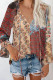 Multicolor Floral Print Drawstring Long Bell Sleeve Blouse