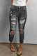 Black Fading Distressed Holes Crop Jeans