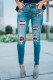 Red Plaid Patch Destroyed Skinny Jeans