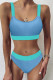 Sky Blue Color Block Ribbed Bikini Swimwear