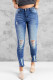 Dark Blue Washed Distressed Slits Skinny Jeans