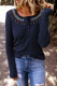 Navy Blue Embroidered Round Neck Waffle Top
