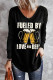 Black Beer Glass Letter Graphic Print Long Sleeve Top