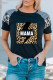 Black MAMA Leopard Lightning Striped Print Short Sleeve T Shirt